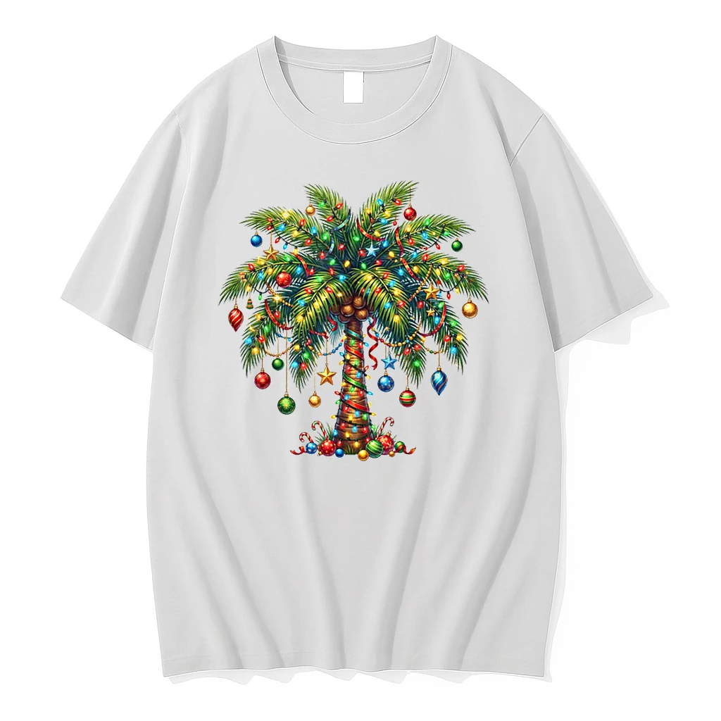 Christmas Palm Tree Light Hawaiian Tropical Xmas Shirts