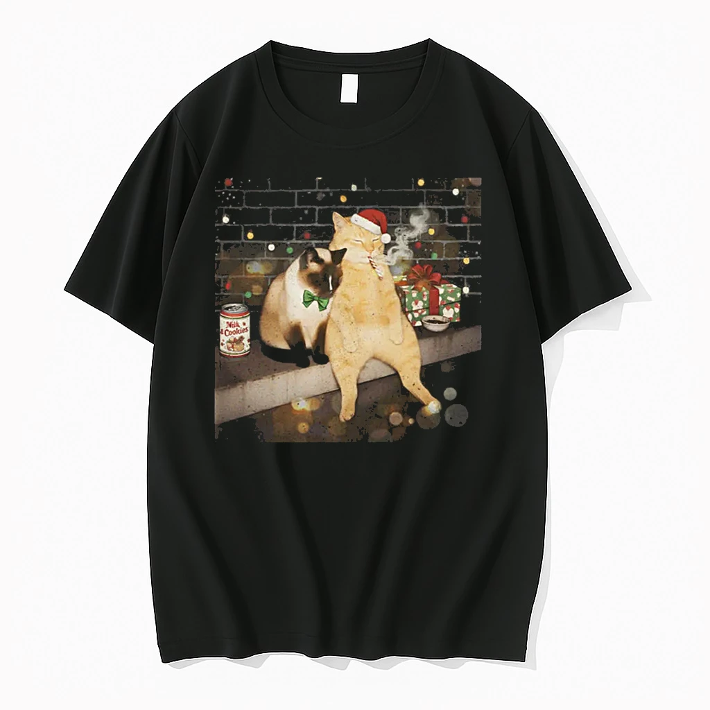Christmas Smoking Cat Funny Candy Cane Cat Santa Meme Animal Shirts