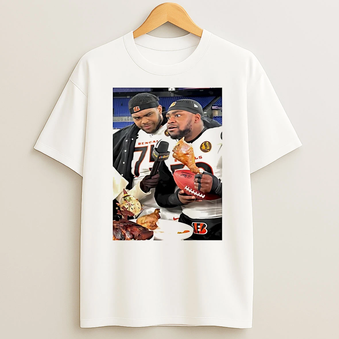 Cincinnati Bengals Joseph Ossai And Orlando Brown Jr Eat Chicken Thanksgiving Shirts