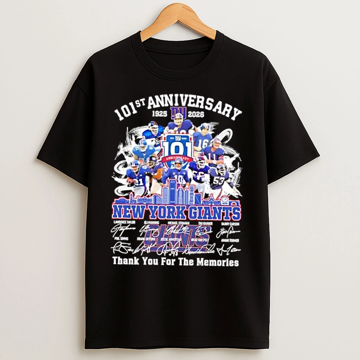 Classic 101st Anniversary 1925 2026 New York Giants Lawrence Taylor And Legends Thank You For The Memories Signatures T Shirts