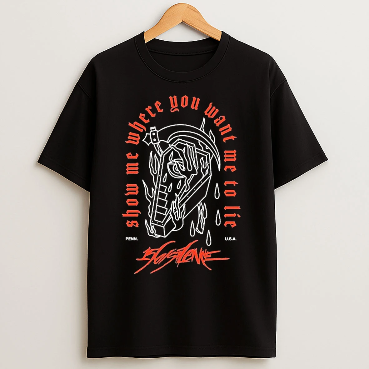 Classic 156 Silence Show Me Where You Want Me To Lie Penn Usa Grim Reaper Coffin T Shirts