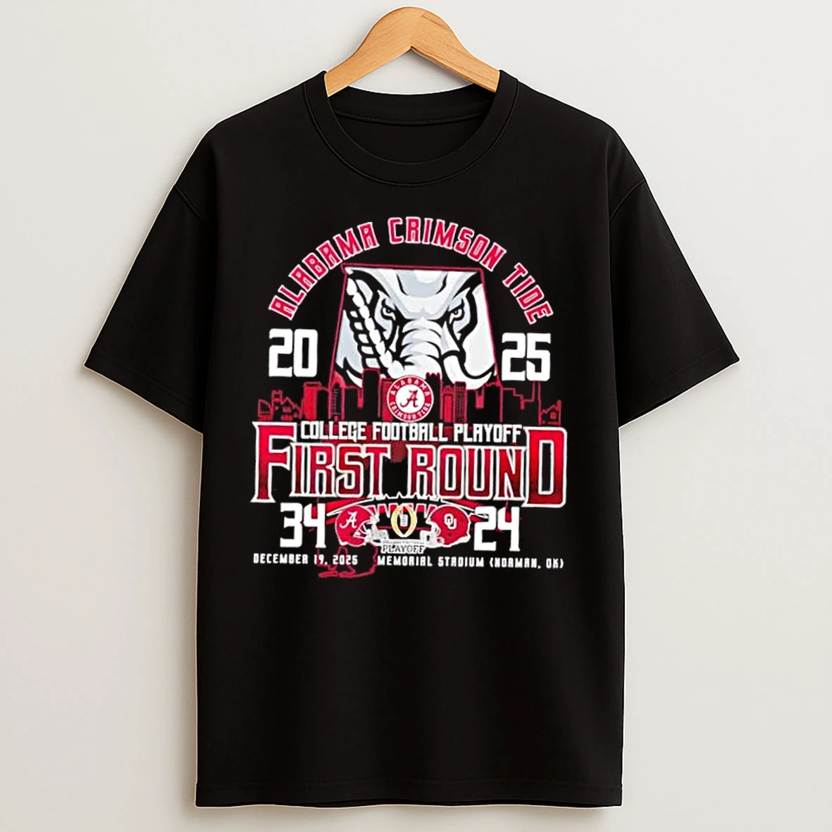 Classic 2025 Alabama Crimson Tide College Football Playoff First Round Memorial Stadium Skyline T Shirts