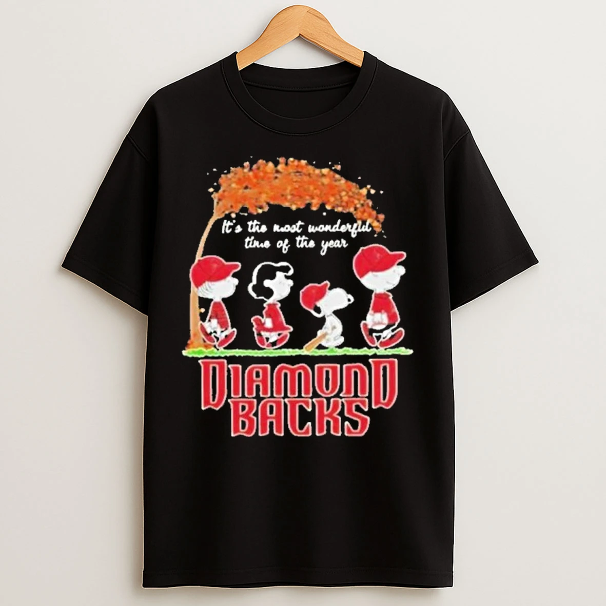 Classic 2025 Arizona Diamondbacks X Peanuts Snoopy And Friends Autumn Its The Most Wonderful Time Of The Year T Shirts