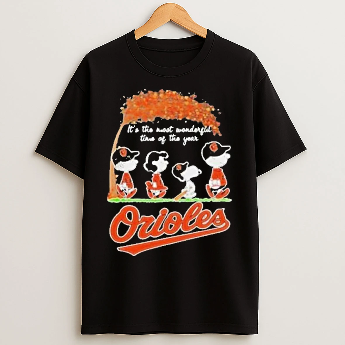 Classic 2025 Baltimore Orioles X Peanuts Snoopy And Friends Autumn Its The Most Wonderful Time Of The Year T Shirts