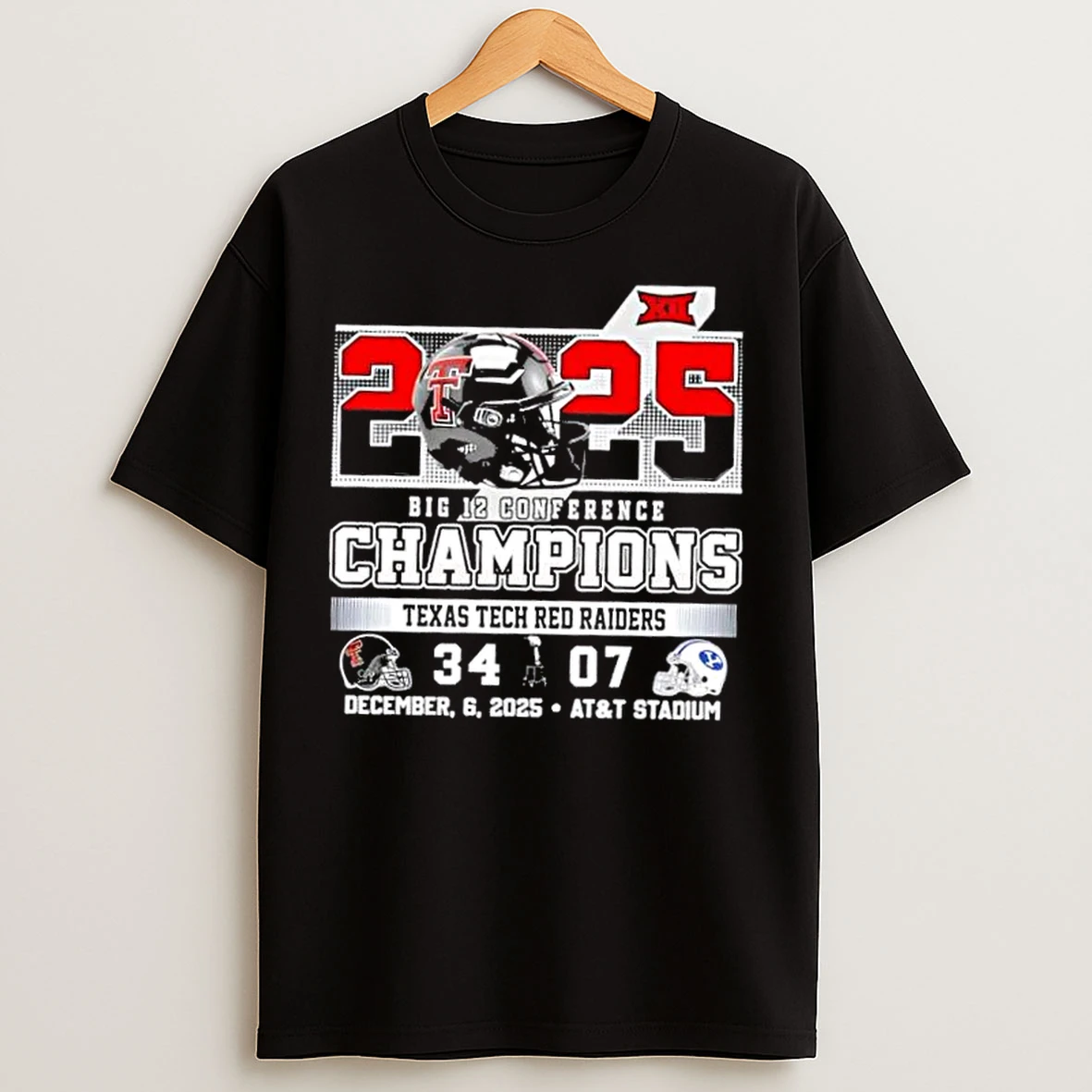 Classic 2025 Big 12 Conference Champions Texas Tech Red Raiders Att Stadium Football Helmets T Shirts