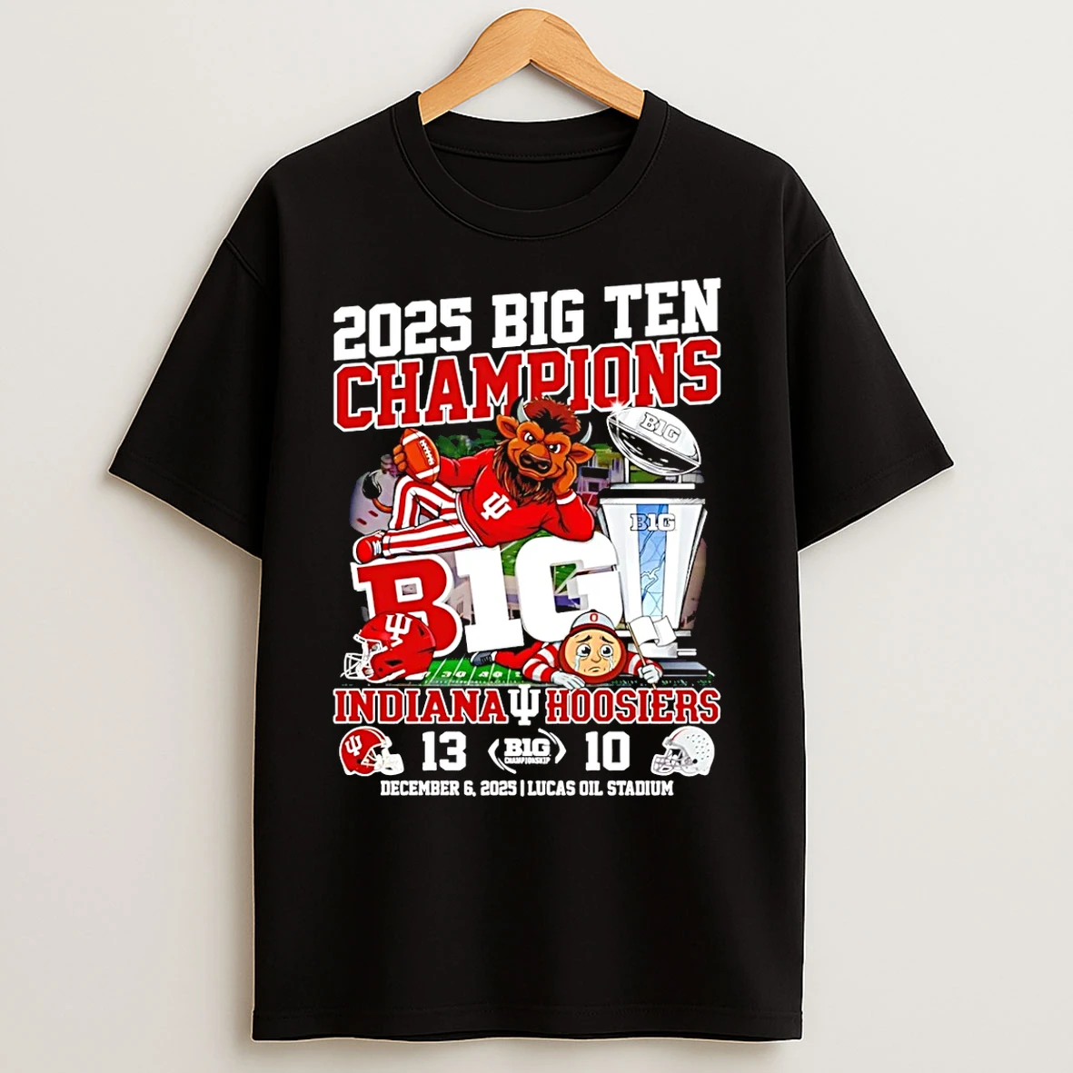 Classic 2025 Big Ten Champions Indiana Hoosiers 13 10 Score Mascot T Shirts