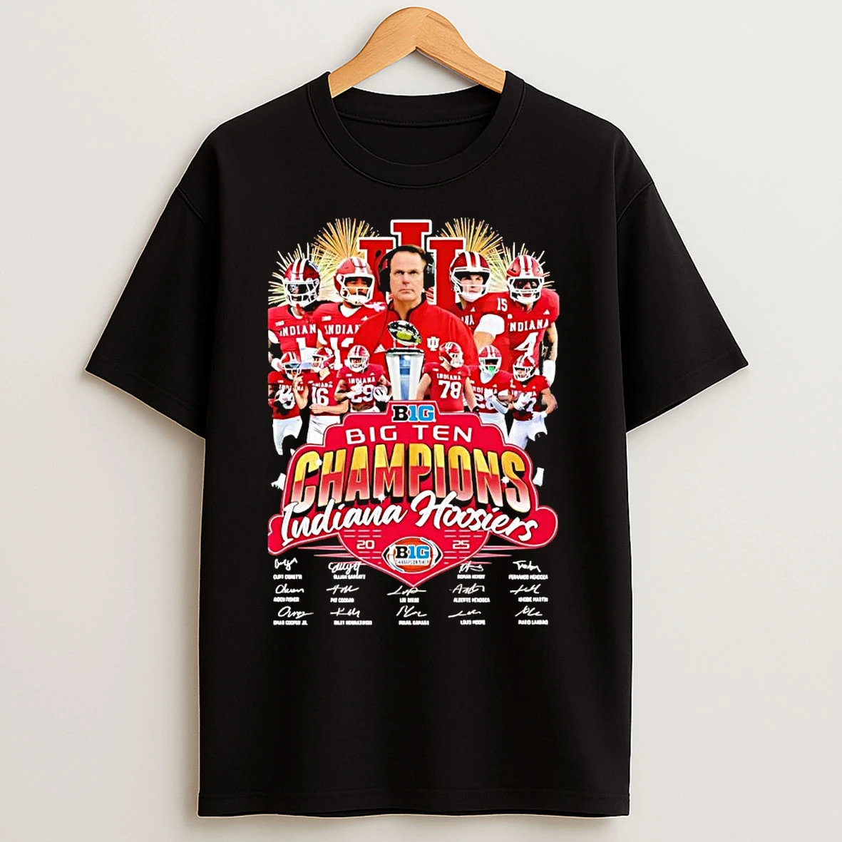 Classic 2025 Big Ten Champions Indiana Hoosiers Trophy Signatures T Shirts