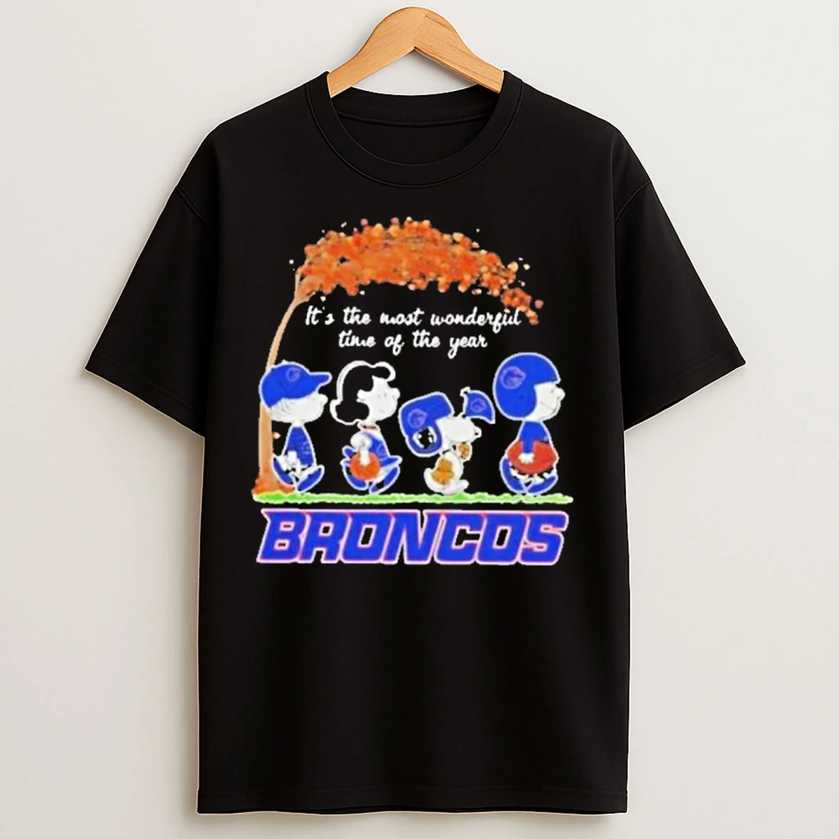 Classic 2025 Boise State Broncos X Peanuts Snoopy And Friends Autumn Its The Most Wonderful Time Of The Year T Shirts