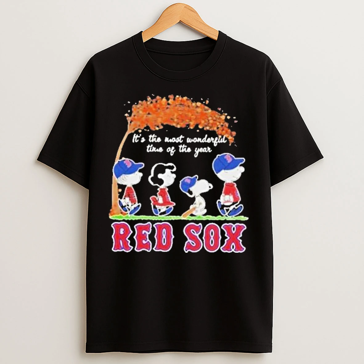 Classic 2025 Boston Red Sox X Peanuts Snoopy And Friends Autumn Its The Most Wonderful Time Of The Year T Shirts