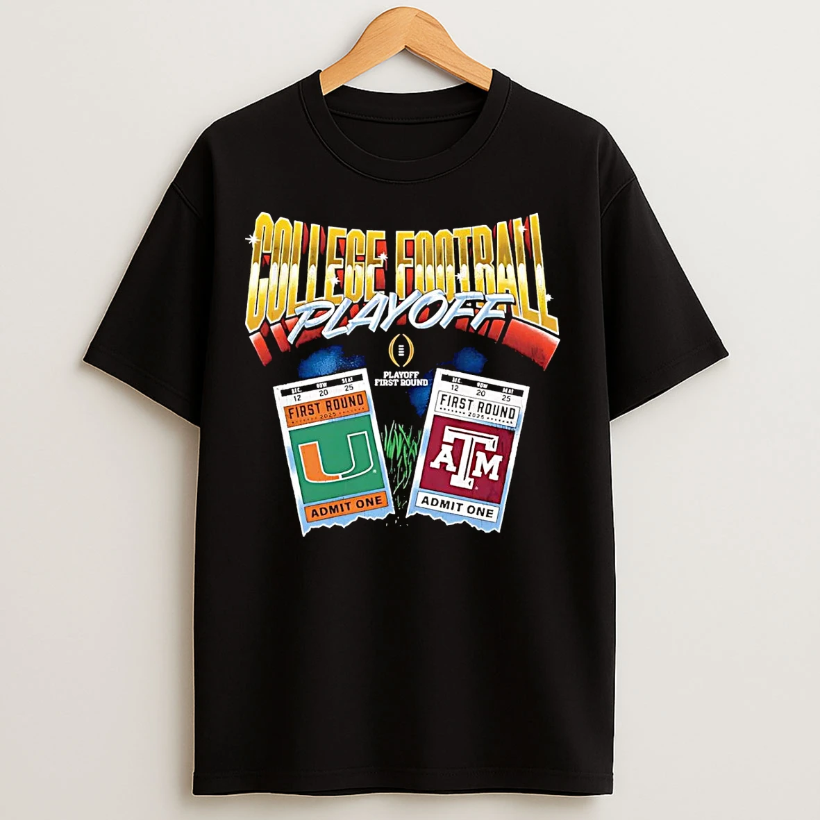 Classic 2025 Cfp First Round Texas Am Aggies Vs Miami Hurricanes T Shirts