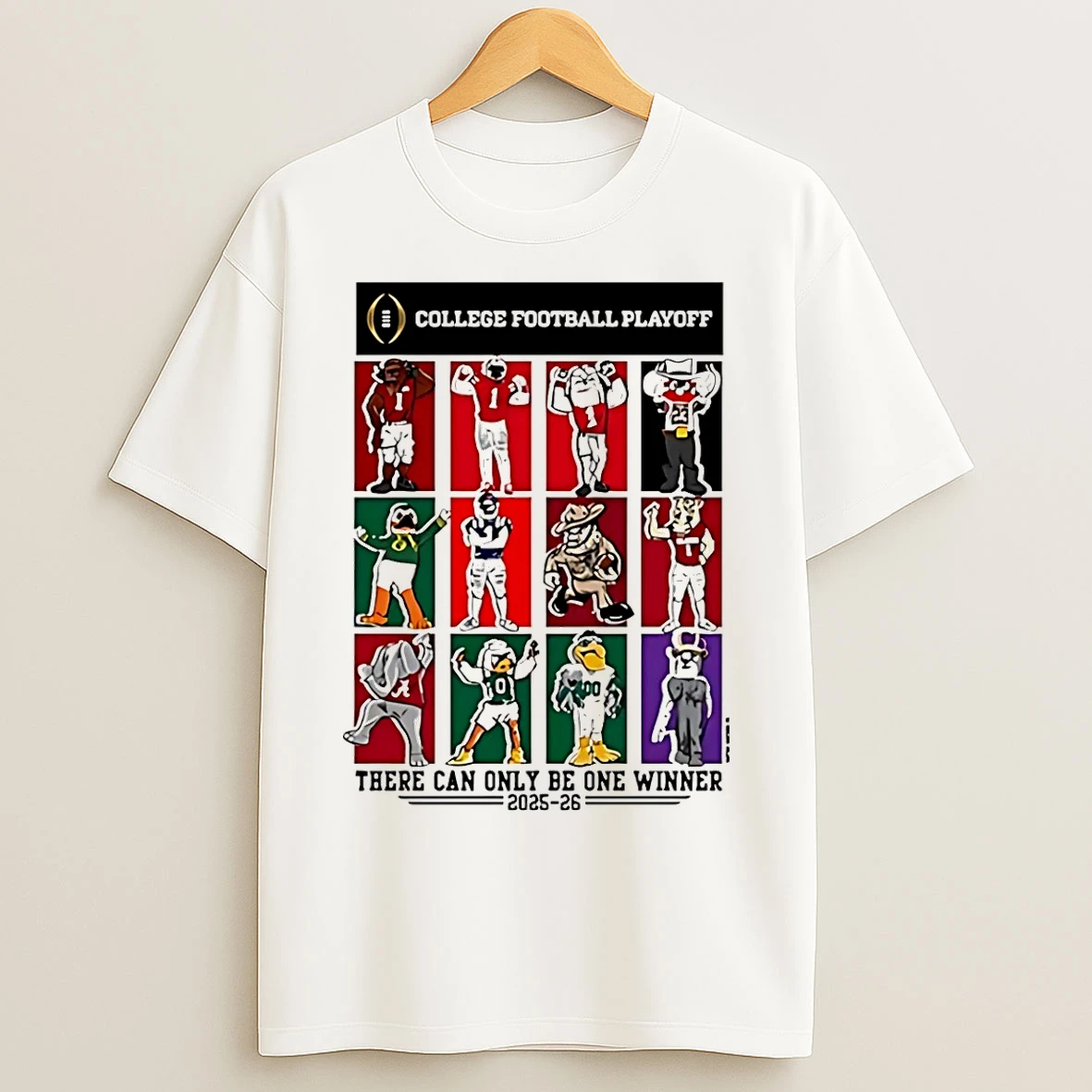 Classic 2025 College Football Playoff 12 Team Mascots There Can Only Be One Winner T Shirts