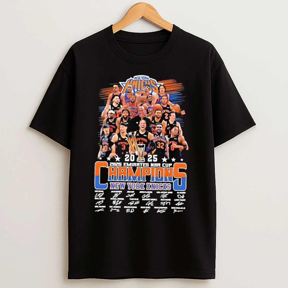 Classic 2025 Emirates Nba Cup Champions New York Knicks Mike Brown And All Players Signatures T Shirts