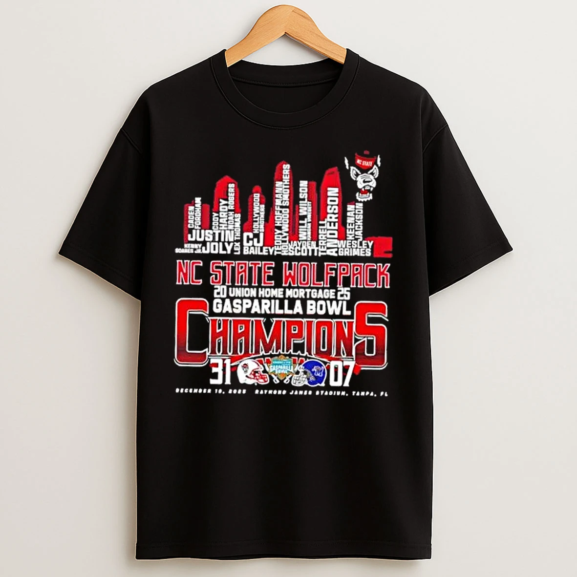 Classic 2025 Gasparilla Bowl Champions Nc State Wolfpack All Names City Skyline T Shirts