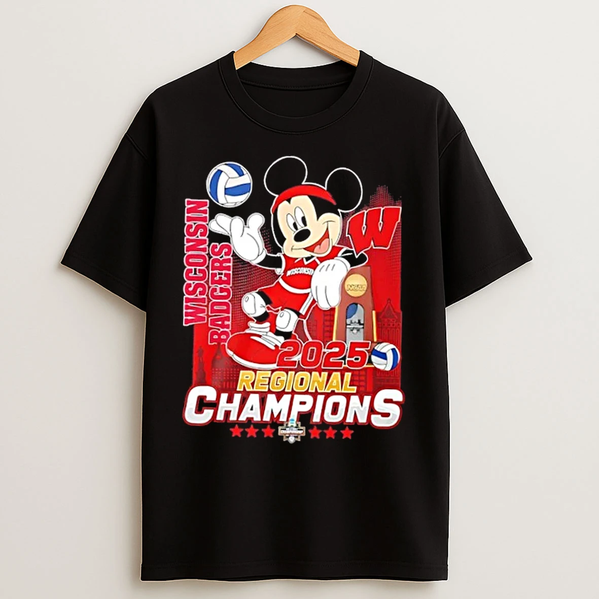 Classic 2025 Regional Champions Mickey X Wisconsin Badgers City Skyline T Shirts