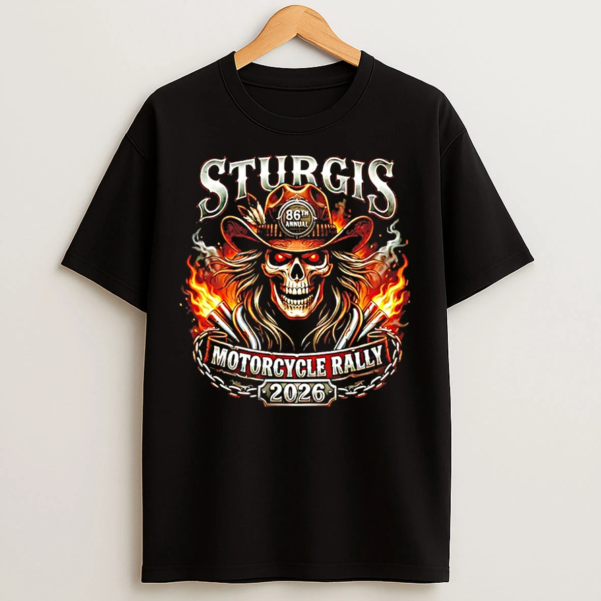 Classic 2026 Sturgis Motorcycle Rally Cowboy Skull 86th Anniversary T Shirts