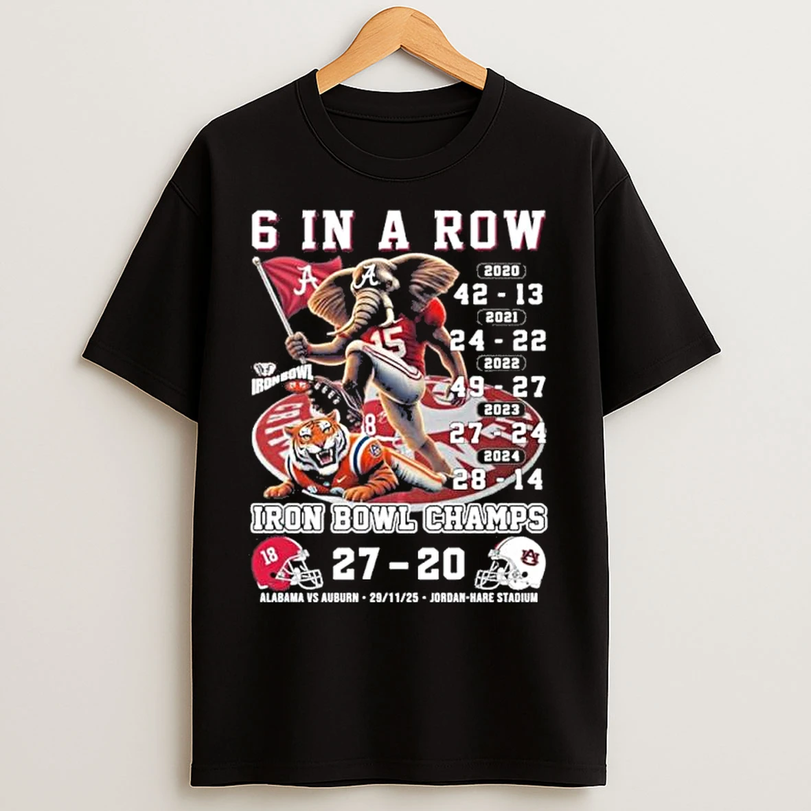 Classic 6 In A Row Iron Bowl Champions Alabama Crimson Tide 27 20 Auburn Tigers T Shirts