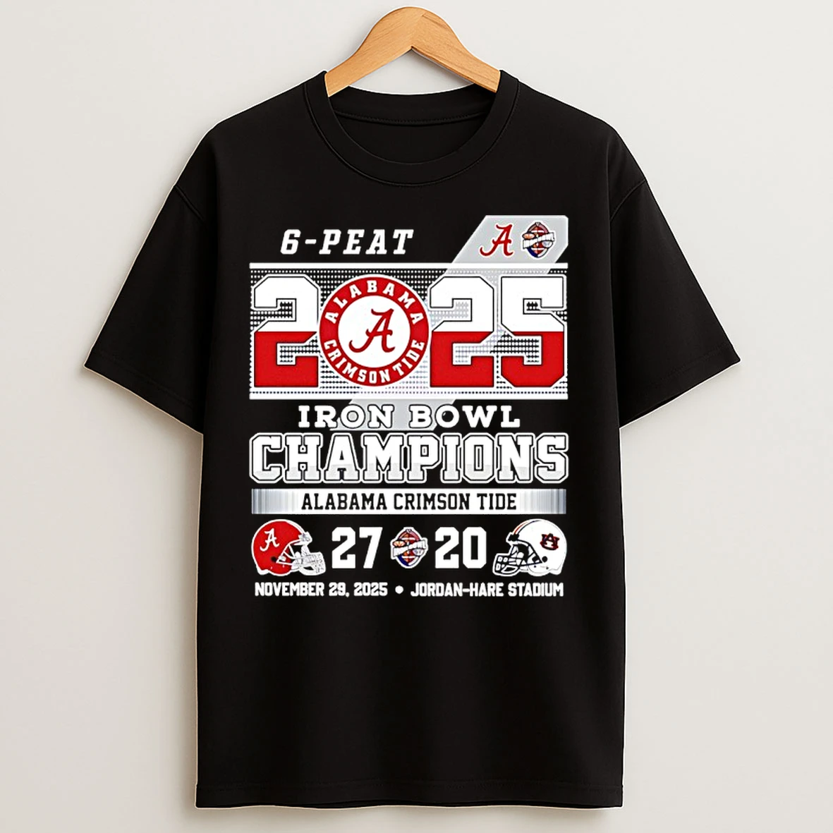 Classic 6 Peat Alabama Crimson Tide 2025 Iron Bowl Champions Helmets T Shirts
