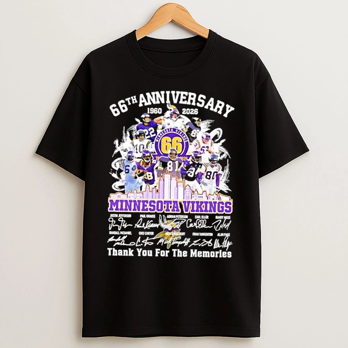 Classic 66th Anniversary 1960 2026 Minnesota Vikings Justin Jefferson And Legends Thank You For The Memories Signatures T Shirts