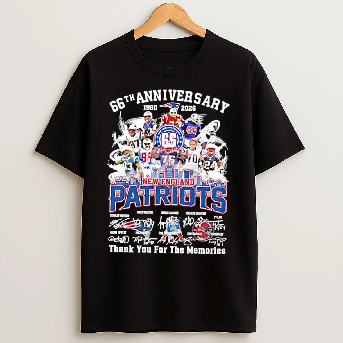 Classic 66th Anniversary 1960 2026 New England Patriots Stanley Morgan And Legends Thank You For The Memories Skyline T Shirts