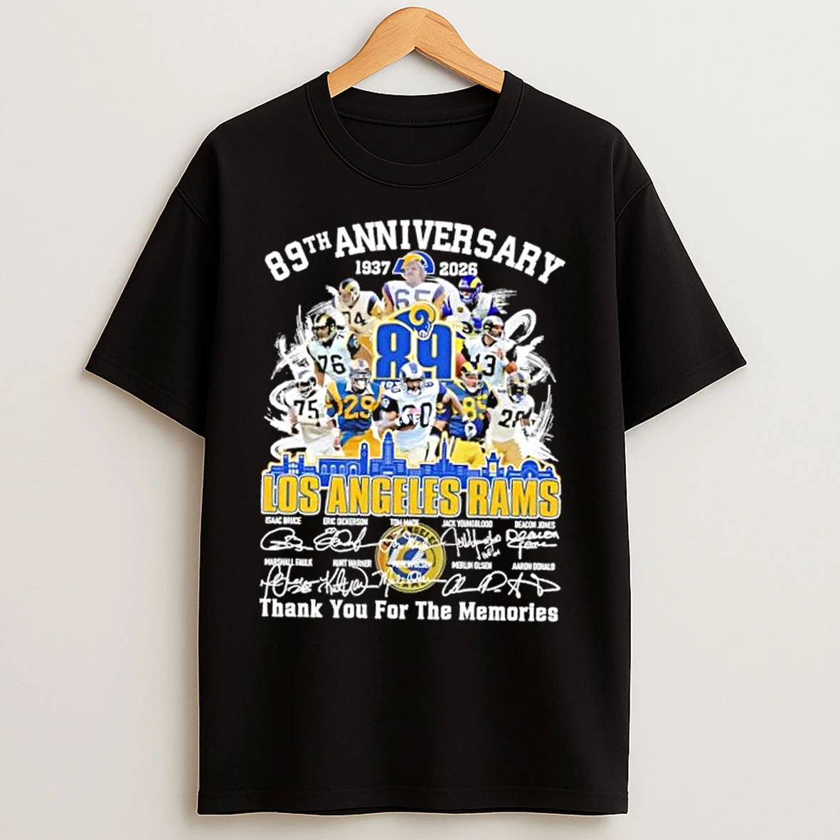 Classic 89th Anniversary 1937 2026 Los Angeles Rams Isaac Bruce And Legends Thank You For The Memories Skyline T Shirts