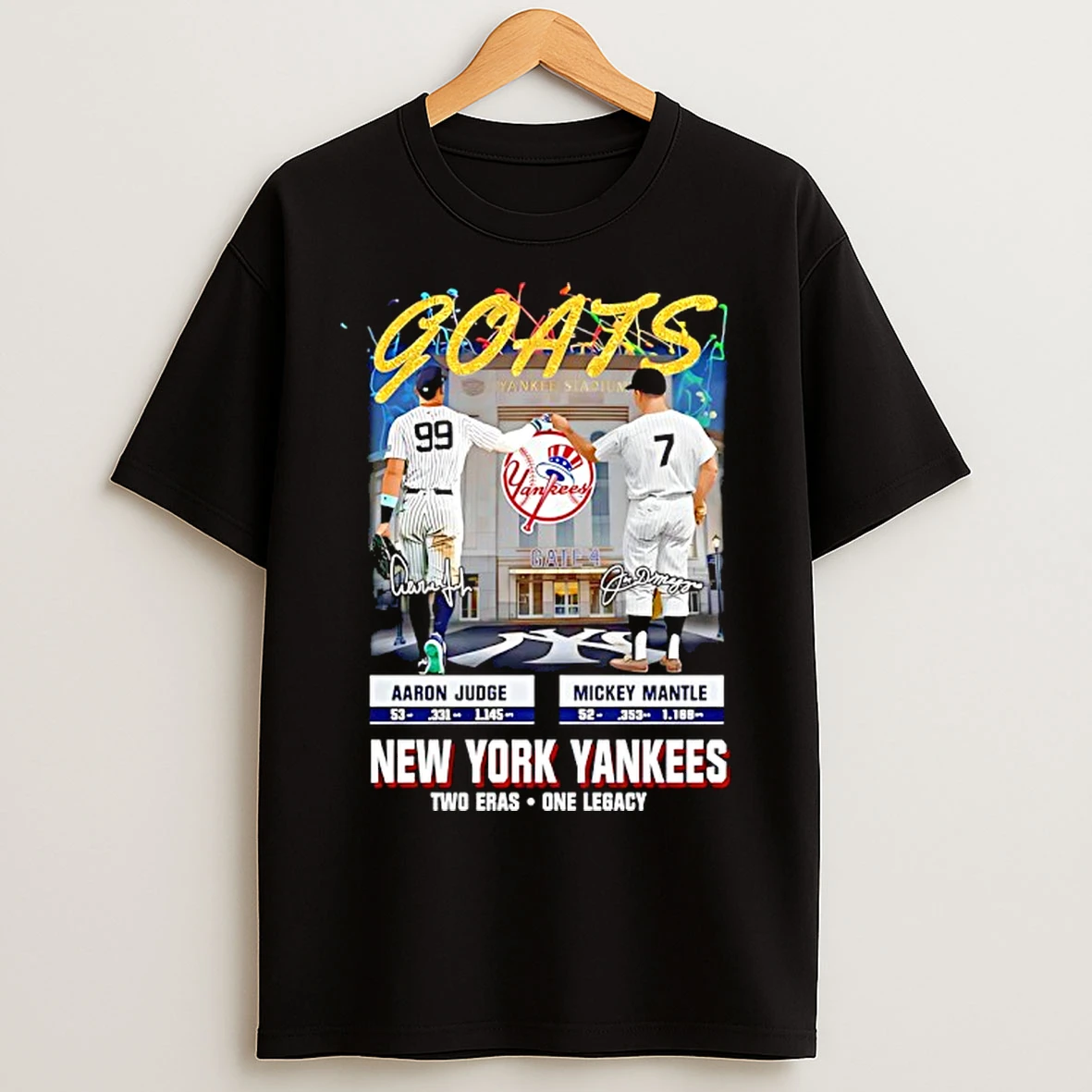 Classic Aaron Judge X Mickey Mantle New York Yankees Goats Two Eras One Legacy Signatures T Shirts