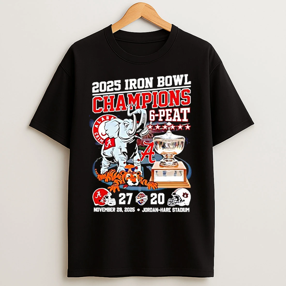 Classic Alabama 2025 Iron Bowl Champions 6 Peat 27 20 Score Mascot T Shirts