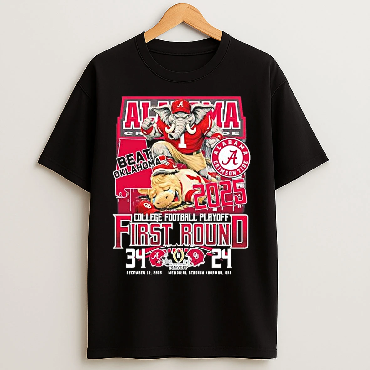 Classic Alabama Beat Oklahoma Mascot Cfp First Round 34 24 Score T Shirts