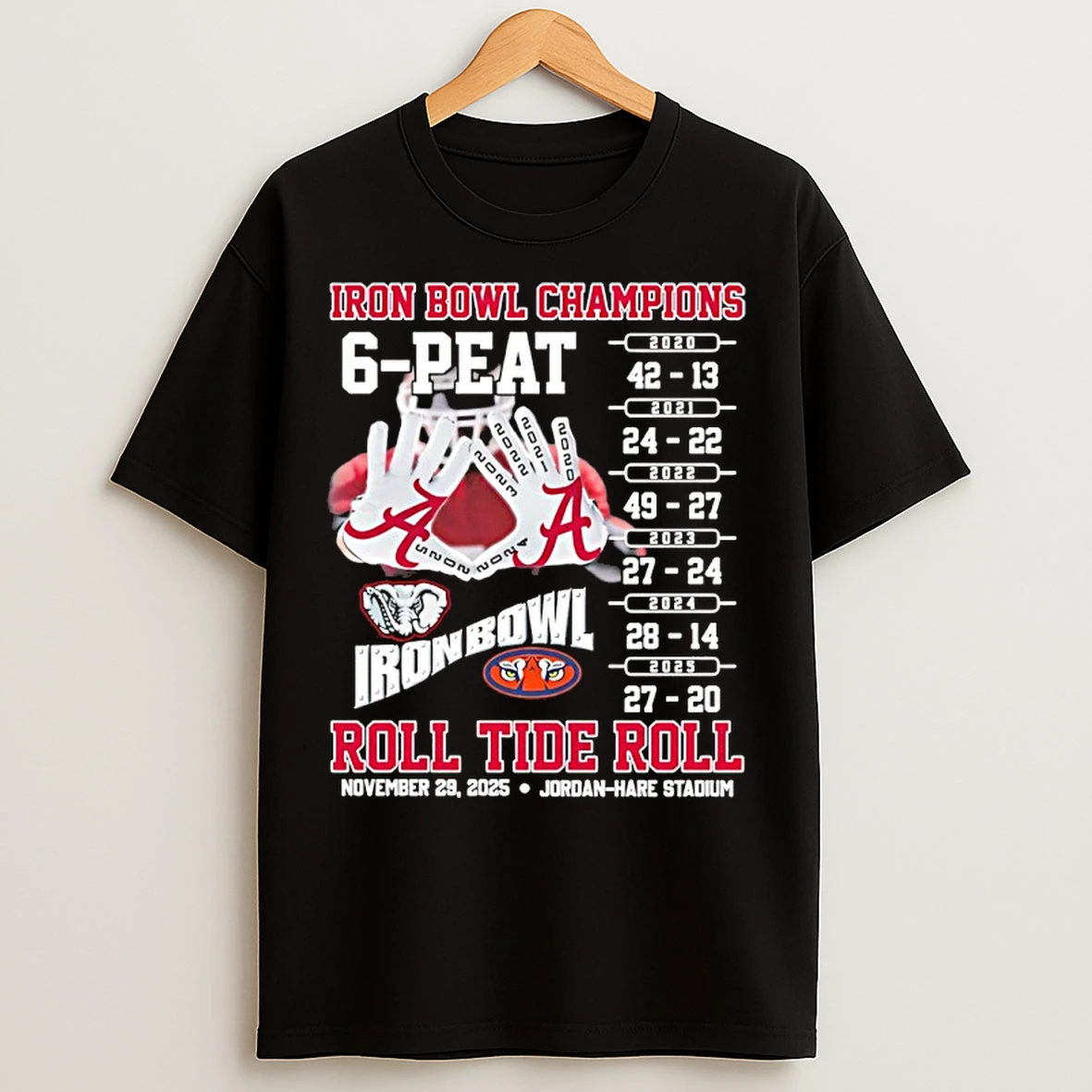 Classic Alabama Crimson Tide 2025 Iron Bowl Champions 6 Peat Roll Tide Roll T Shirts