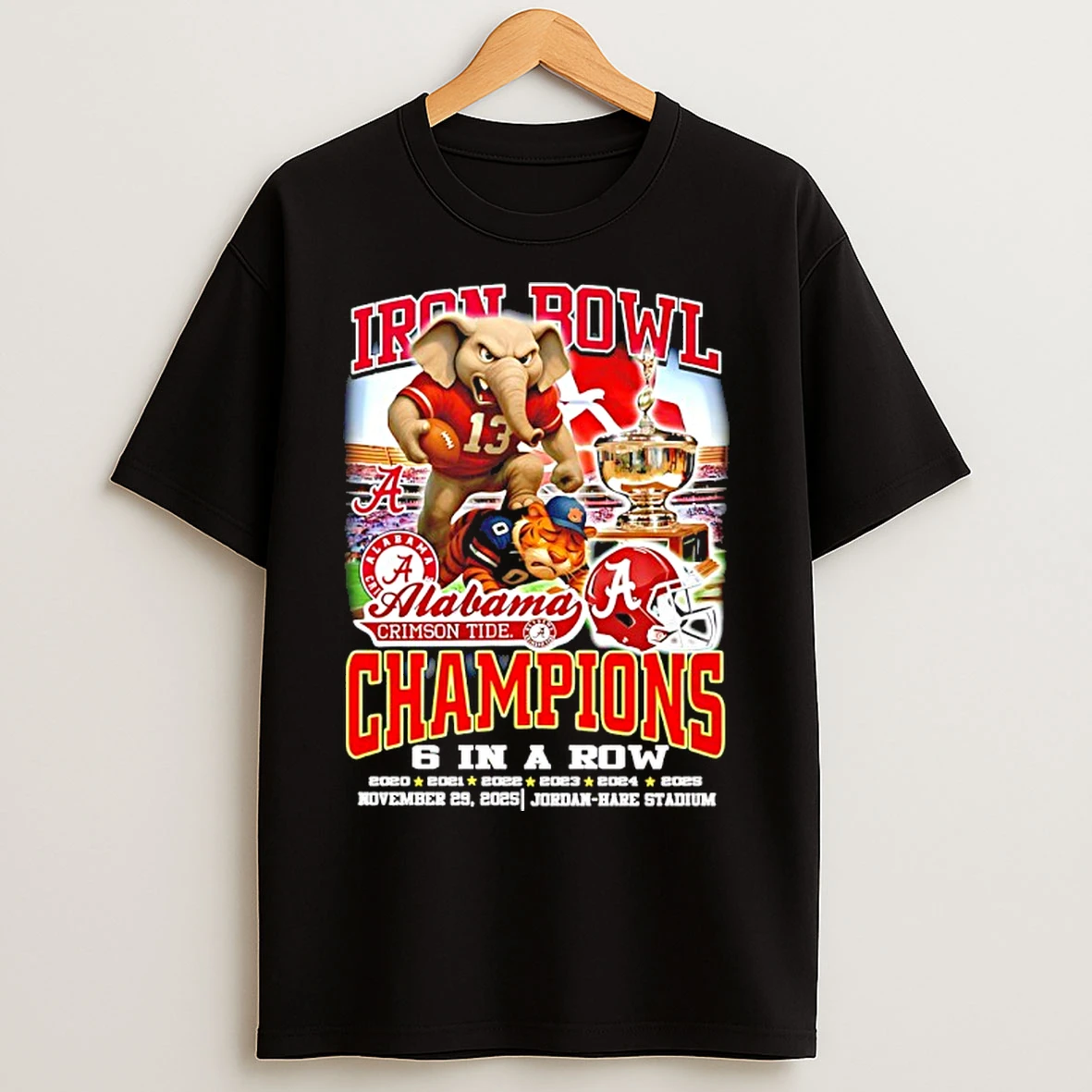 Classic Alabama Crimson Tide 2025 Iron Bowl Champions 6 In A Row 20 21 22 23 24 25 T Shirts