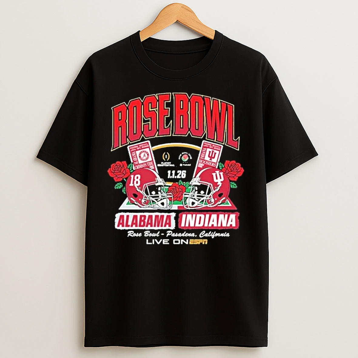 Classic Alabama Crimson Tide 2026 Rose Bowl Game Vs Indiana Hoosiers Tickets T Shirts