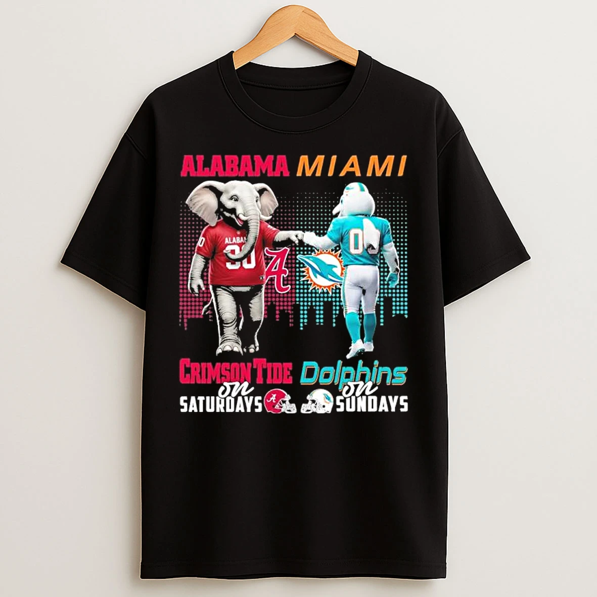 Classic Alabama Crimson Tide And Miami Dolphins Mascot On Saturdays And On Sundays T Shirts