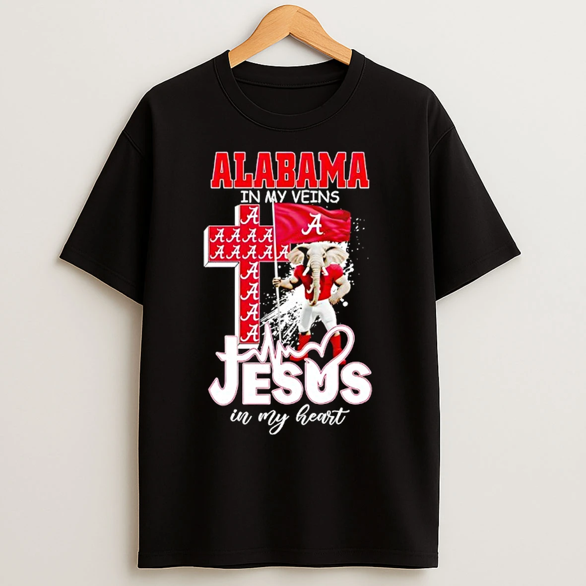 Classic Alabama Crimson Tide In My Veins Jesus In My Heart Flag T Shirts