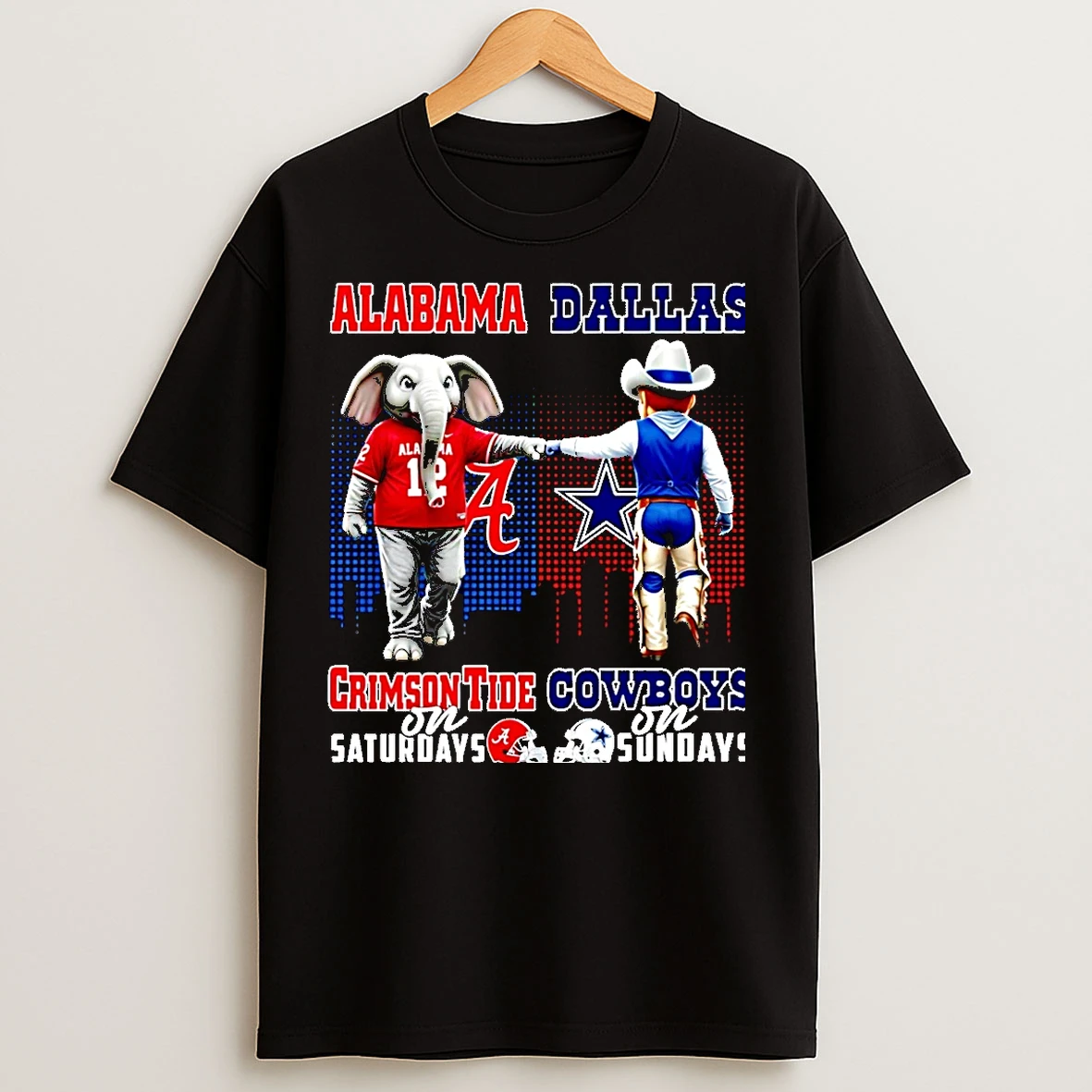 Classic Alabama Crimson Tide On Saturdays Vs Dallas Cowboys On Sundays Mascot Skyline Christmas T Shirts