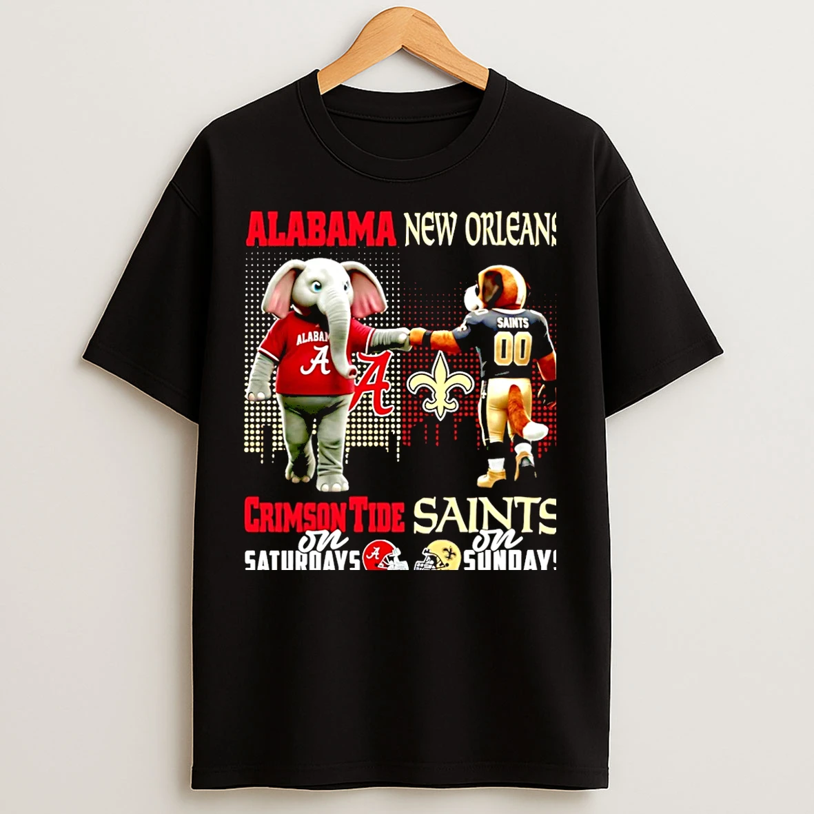Classic Alabama Crimson Tide On Saturdays Vs New Orleans Saints On Sundays Mascot Skyline Christmas T Shirts