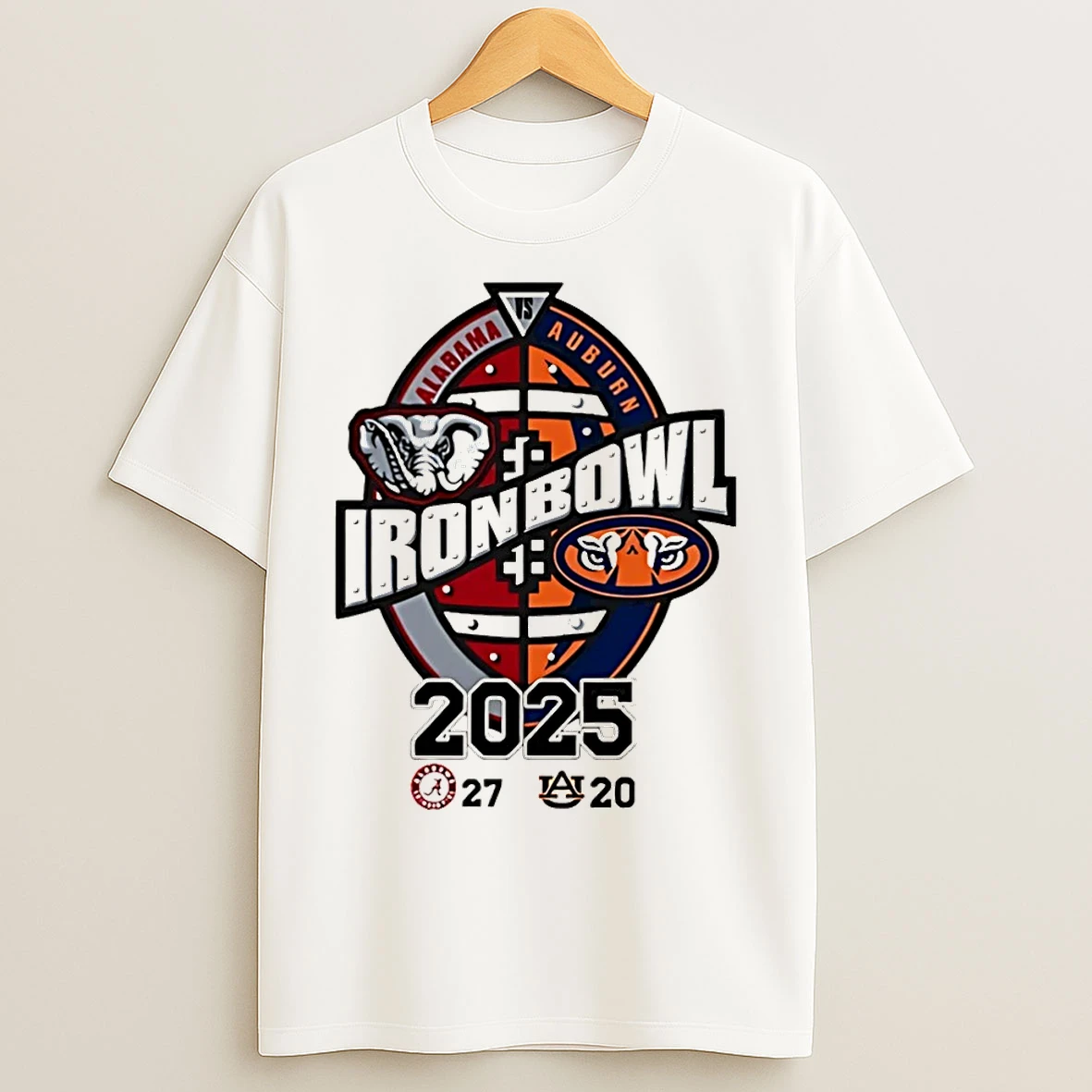 Classic Alabama Vs Auburn 2025 Iron Bowl 27 20 Score Christmas T Shirts