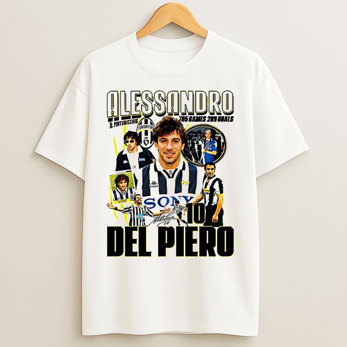 Classic Alessandro Del Piero Juventus Fc 705 Games 289 Goals Signature Retro T Shirts