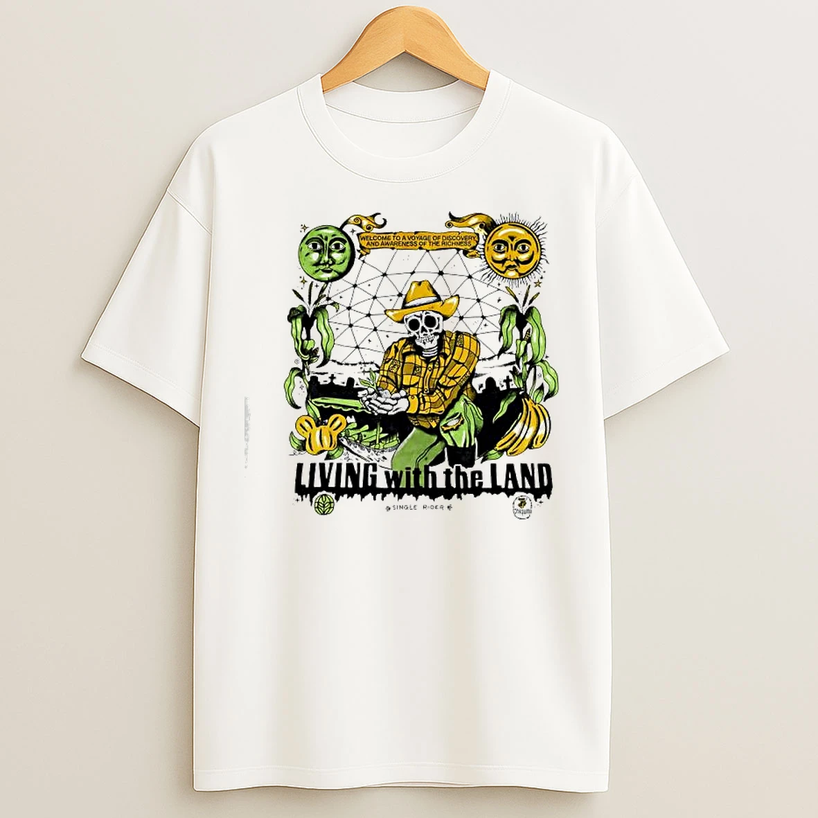 Classic Alex Thomas Single Rider Living With The Land Skeleton Graphic T Shirts
