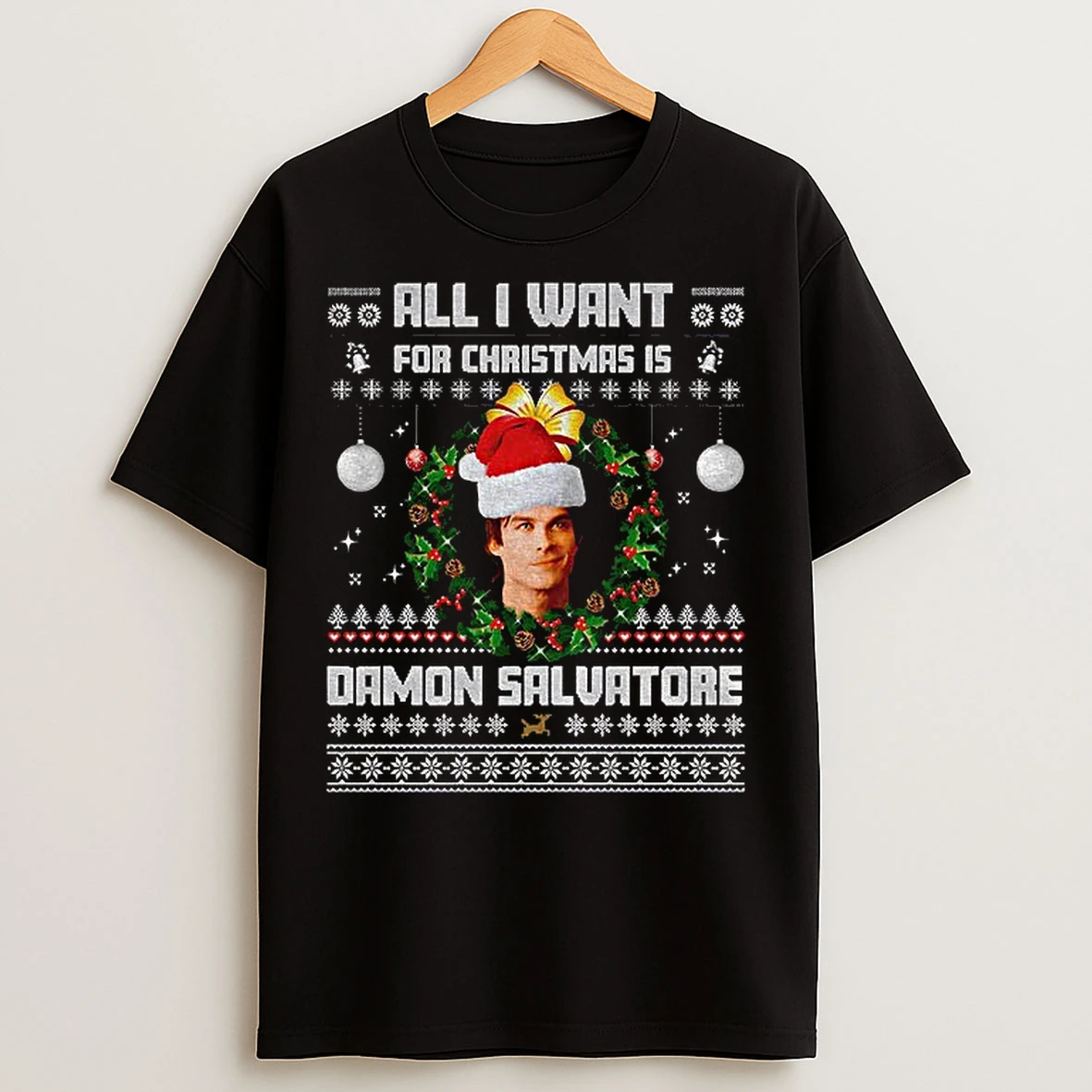Classic All I Want For Christmas Is Damon Salvatore Ugly Xmas Holiday T Shirts
