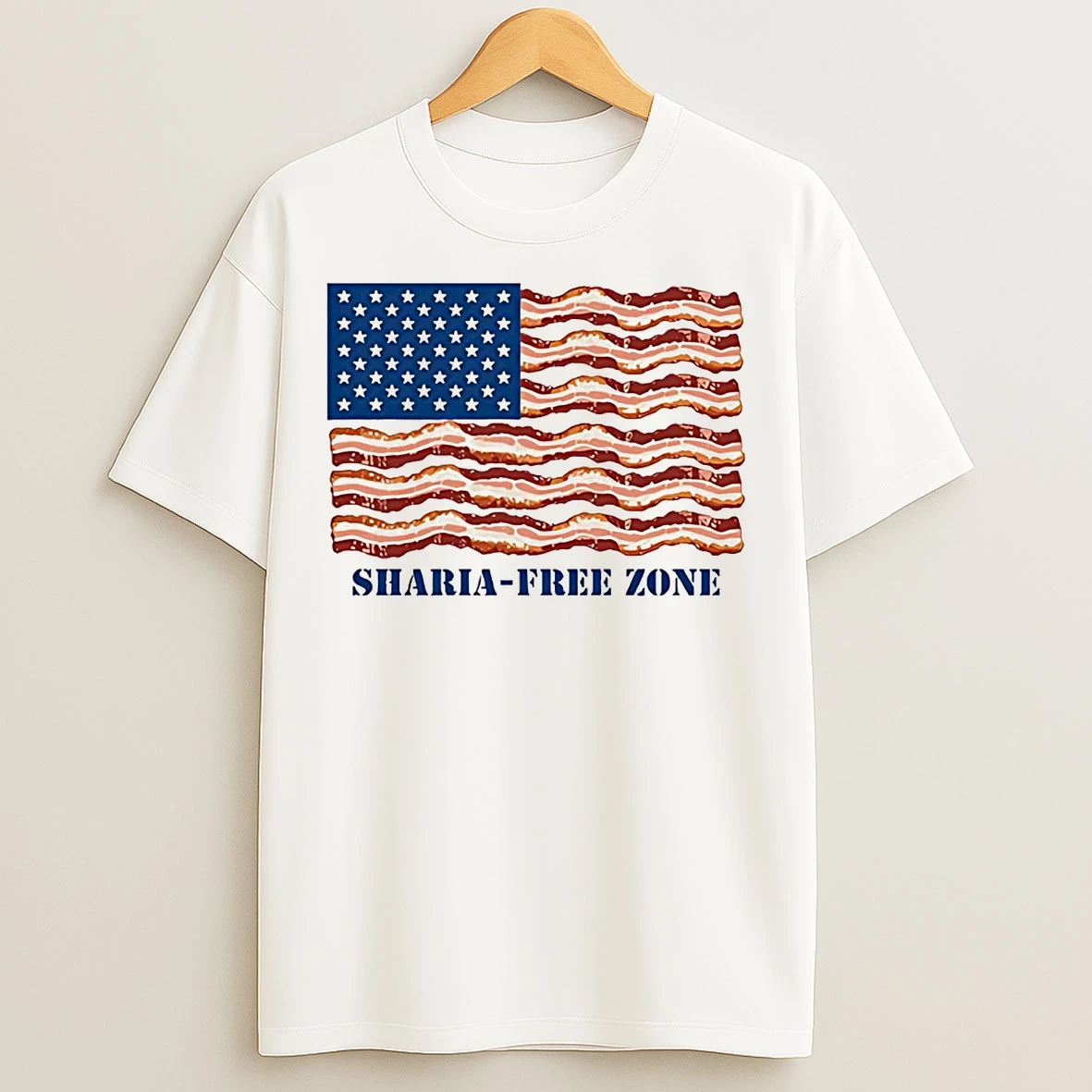 Classic American Flag Sharia Free Zone Bacon T Shirts