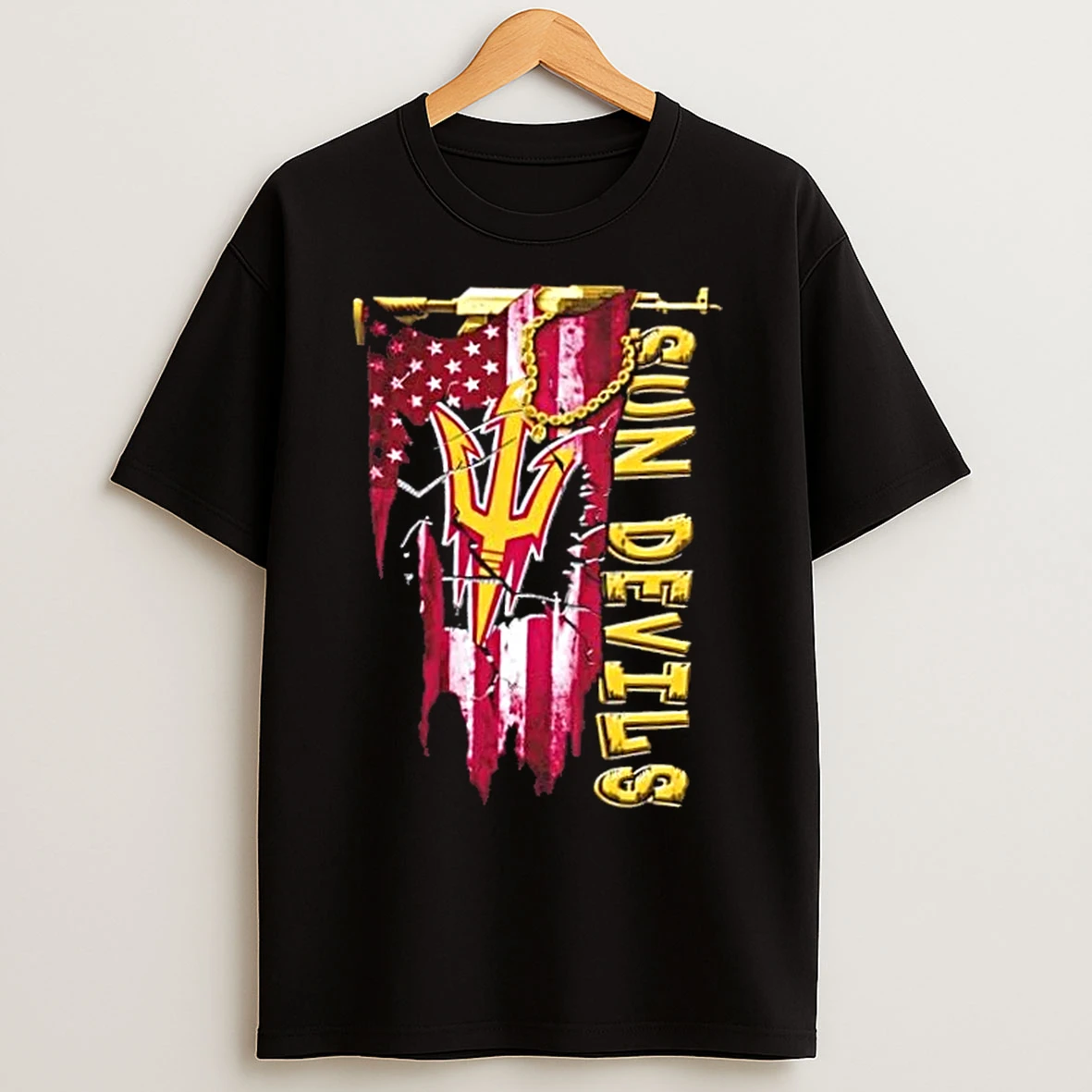 Classic Arizona State Sun Devils Football Battle Shattered Usa Flag Rip Design T Shirts