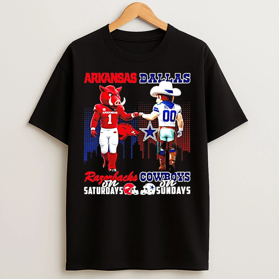 Classic Arkansas Razorbacks On Saturdays Vs Dallas Cowboys On Sundays Mascot Skyline T Shirts