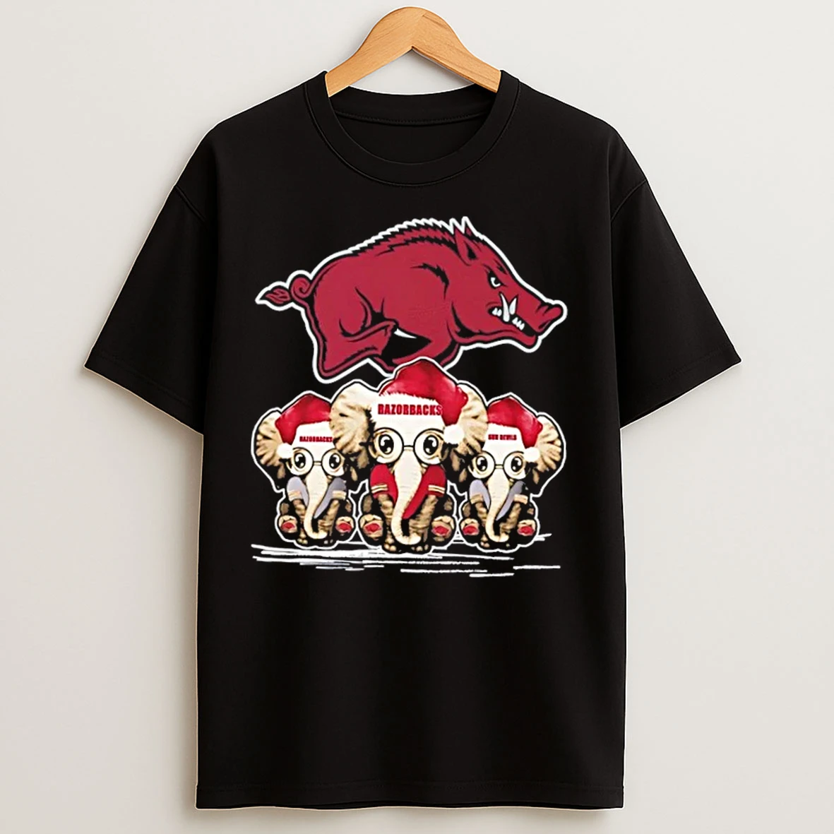 Classic Arkansas Razorbacks X Elephants Santa Hat Merry Christmas T Shirts