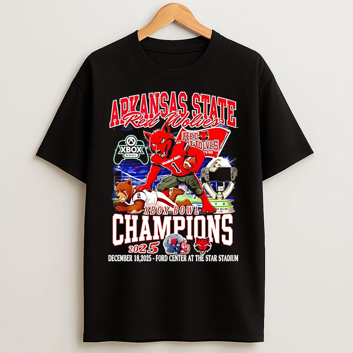 Classic Arkansas State Red Wolves 2025 Xbox Bowl Champions Mascot T Shirts