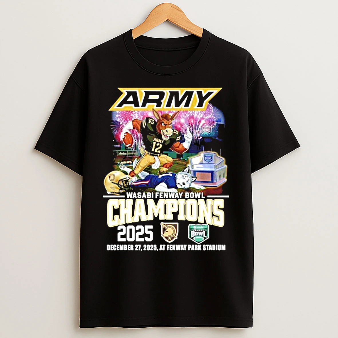 Classic Army Black Knights 2025 Wasabi Fenway Bowl Champions Mascot T Shirts