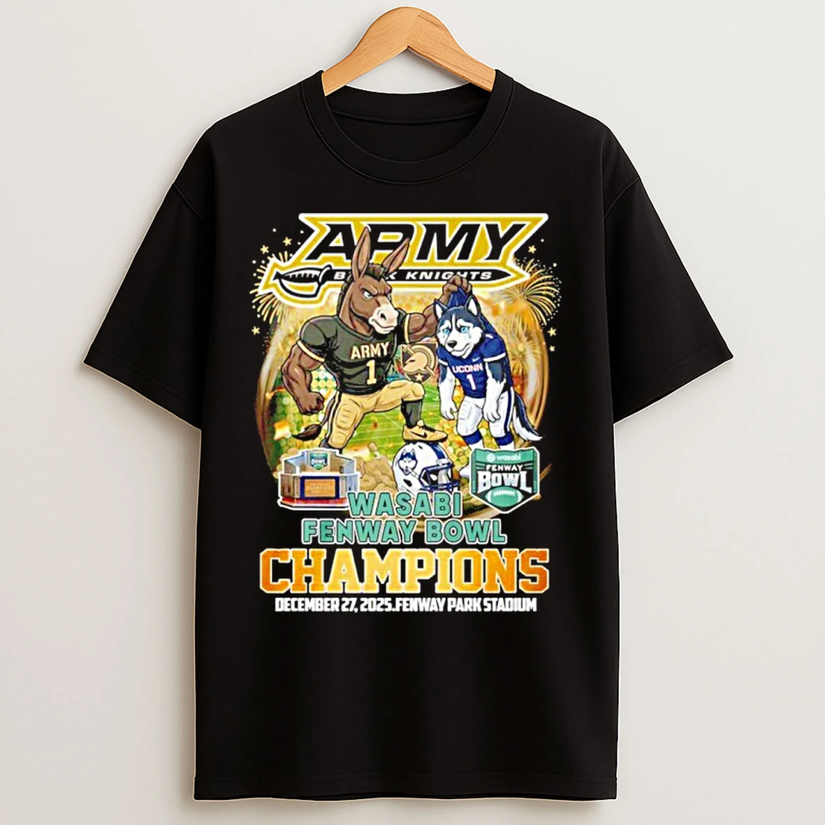 Classic Army Black Knights Football 2025 Wasabi Fenway Bowl Champions Mascot T Shirts