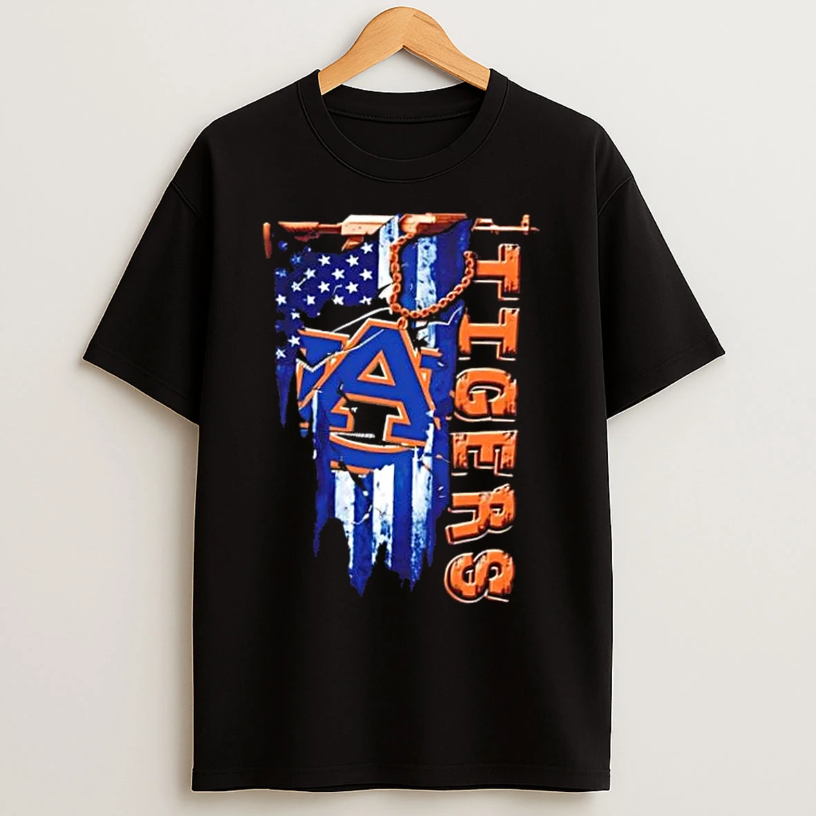 Classic Auburn Tigers Football Battle Shattered Usa Flag Rip Design T Shirts