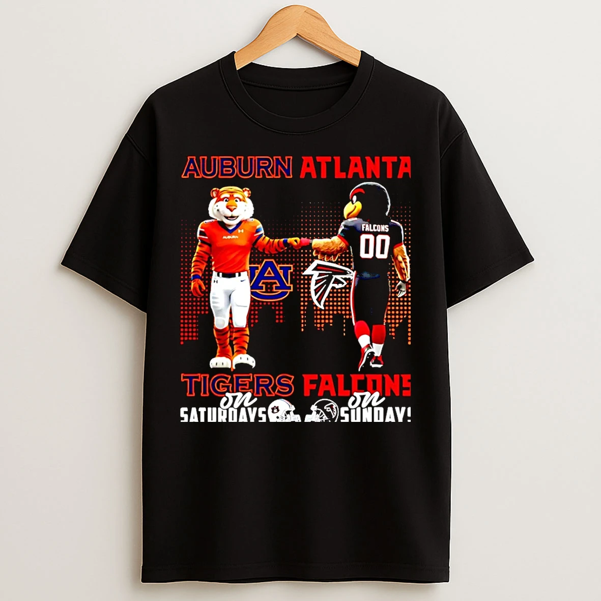 Classic Auburn Tigers On Saturdays Vs Atlanta Falcons On Sundays Mascot Skyline Christmas T Shirts
