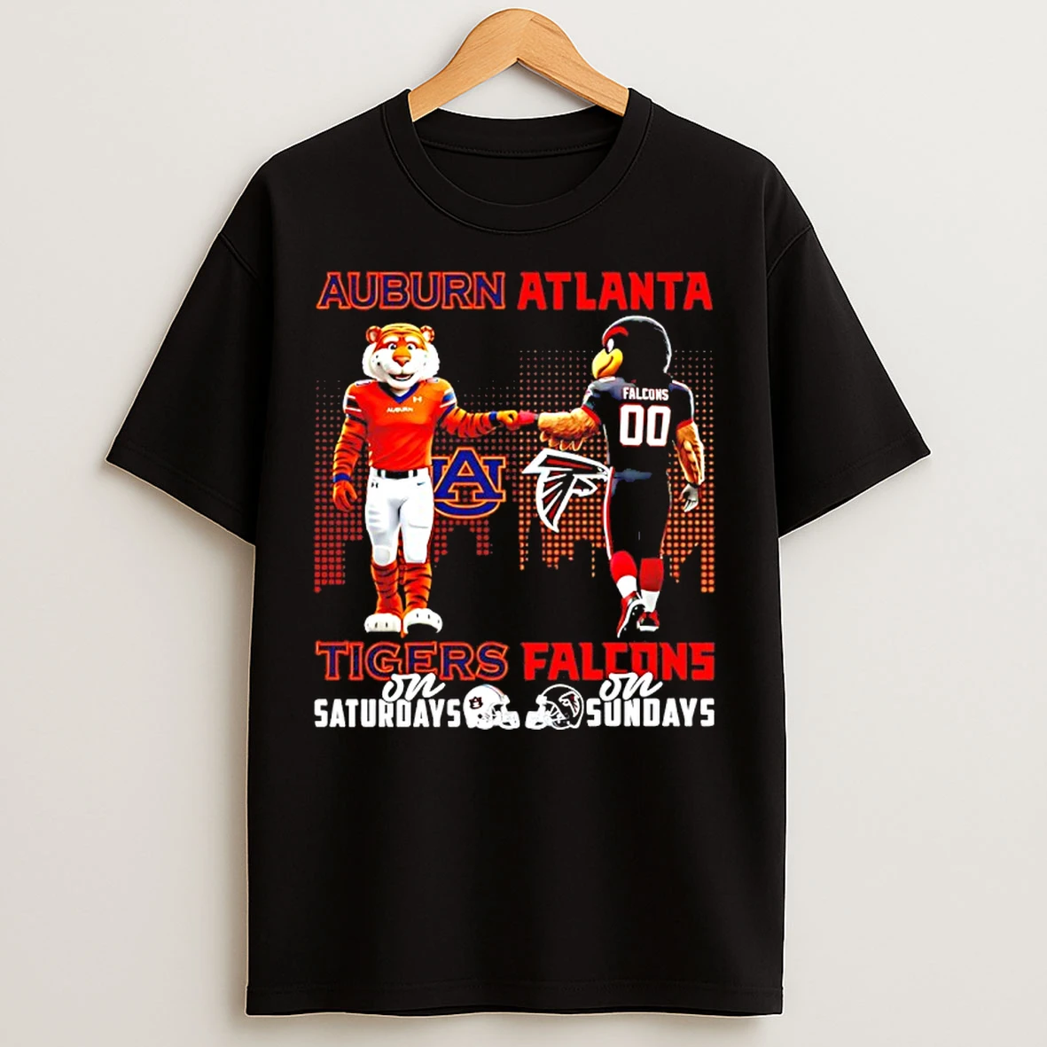 Classic Auburn Tigers On Saturdays Vs Atlanta Falcons On Sundays Mascot Skyline T Shirts