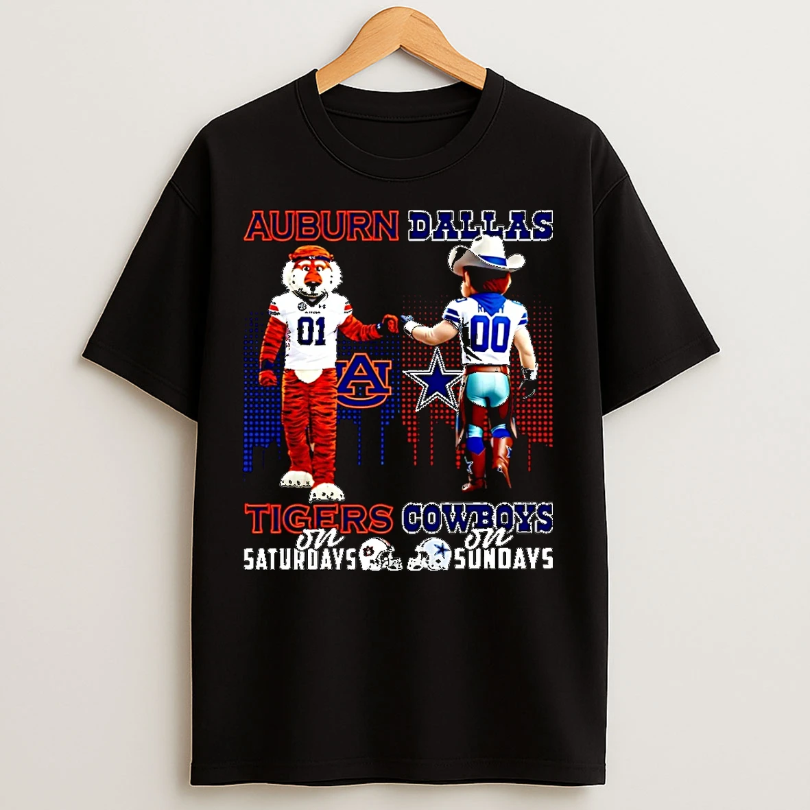 Classic Auburn Tigers On Saturdays Vs Dallas Cowboys On Sundays Mascot Skyline Christmas T Shirts