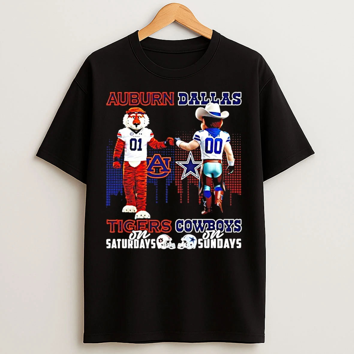 Classic Auburn Tigers On Saturdays Vs Dallas Cowboys On Sundays Mascot Skyline T Shirts